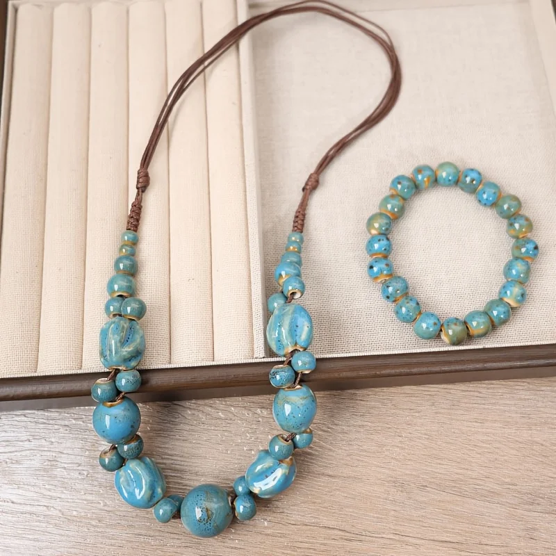 The Bohemian ceramic necklace and bracelet set, with its vibrant color palette, is an elegant and versatile gift for ladies.