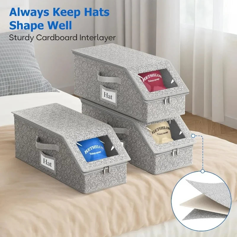 Hat Storage Box, Large Capacity Foldable Organizer for Baseball Caps, Multi-Functional Closet Accessory
