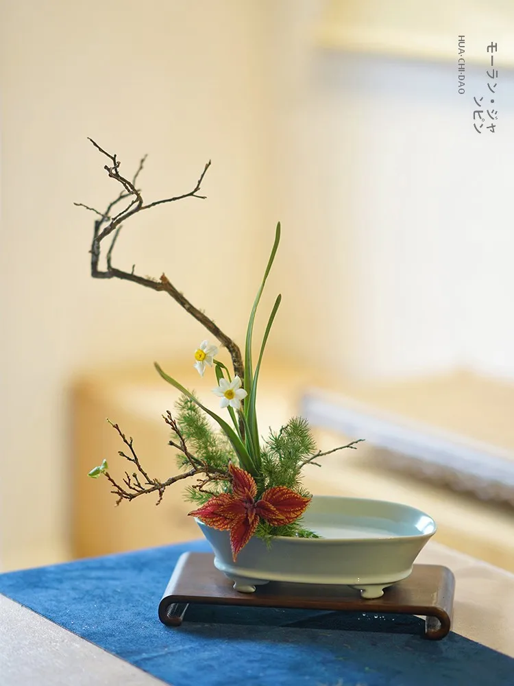 

Retro Zen Chinese Style Ceramic Flower Pot for Hydroponic Narcissus Japanese Style Flower Arrangement Vase Desktop Decoration
