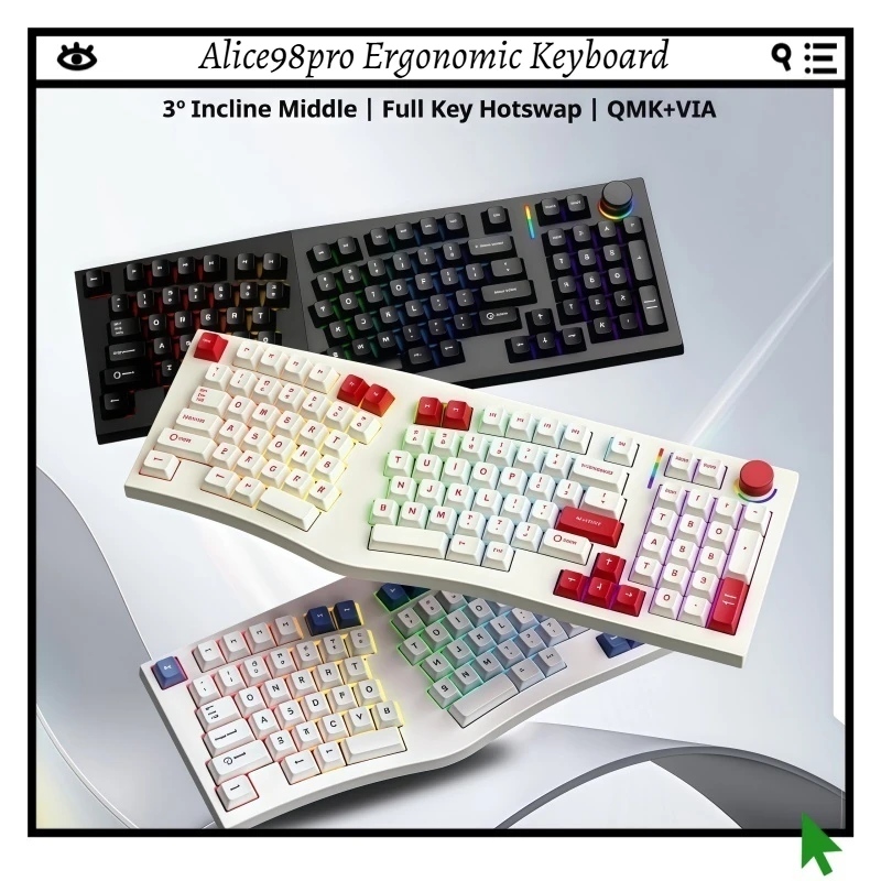 

Эргономичная клавиатура FEKER Alice98pro 3. ° Наклонная полная клавиша с возможностью горячей замены RGB-подсветки Нерегулярное трехрежимное соединение Структура прокладки