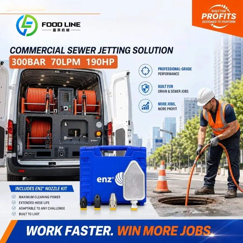 Custom van fitted sewer jet system pipeline cleaning rig multiple hose reels high power rating for large municipal sewer service