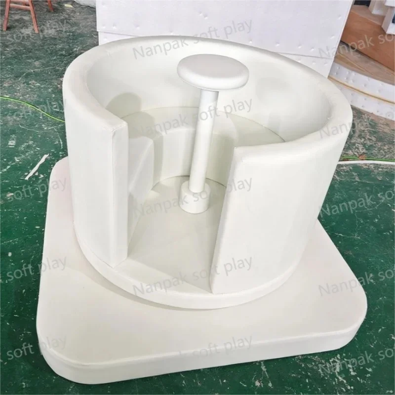 Cute White Green Indoor/Outdoor Playgrounds Equipment Soft Play Merry Go Round for Kids' Parties Spin Manual for Cafe Mall Hire