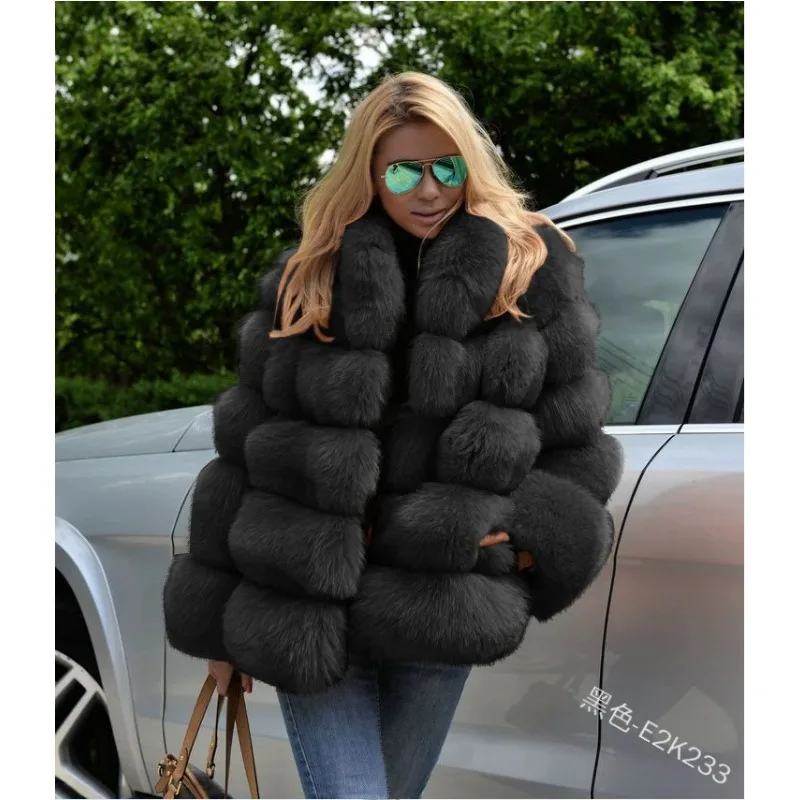 Trendy Women's Winter Fur Coats Faux Fur Jackets Fluffy Medium Length Luxury Patchwork Color Blocking Loose Casual Versatile