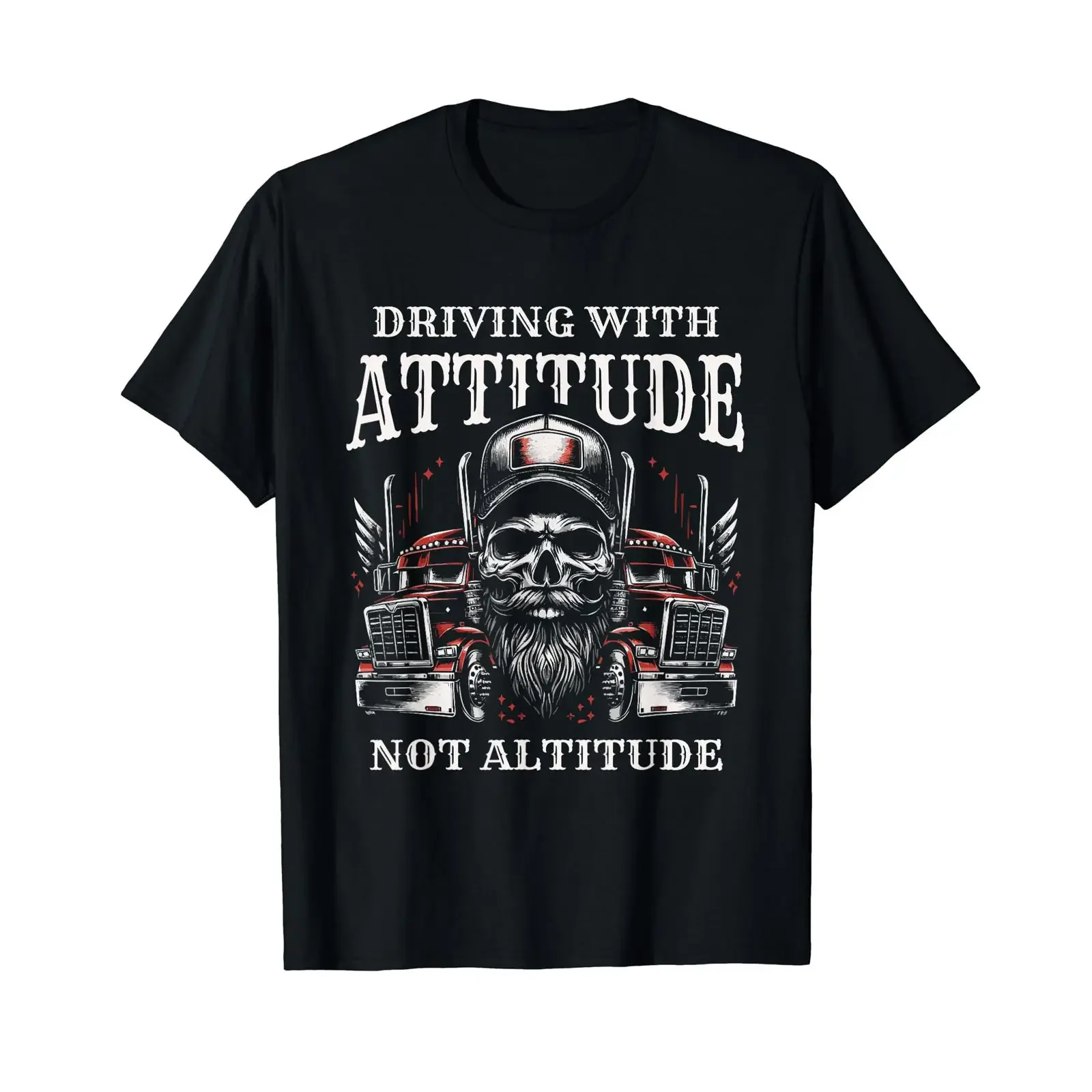 Drive with attitude not altitude Truck driver T shirt vintage Washed graphic Top For Everyday Wear Versatile streetwear
