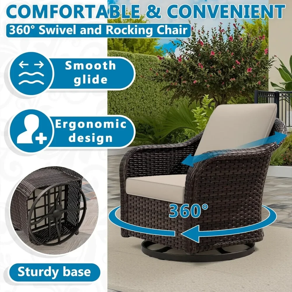 

4 Pieces Outdoor Patio Conversation Furniture Set - 55 PE Rattan Sofa, Metal Coffee Table, 2 Wicker Swivel Glider