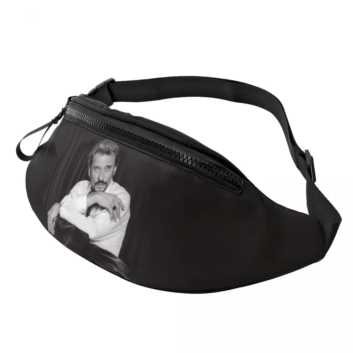 

Custom Cool Johnny Hallyday Fanny Pack Men Women French Rock Singer Crossbody Waist Bag for Cycling Camping Phone Money Pouch