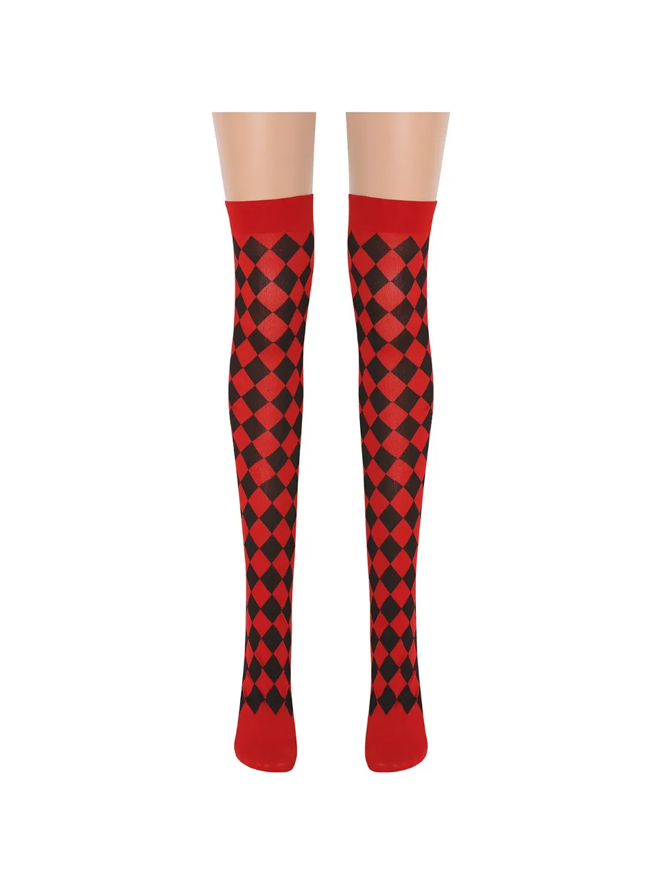 Halloween Rot Schwarz Argyle Strümpfe Harlekin Muster Overknee Socken Frauen Party Cosplay Zubehör Make-Up Ball Strümpfe