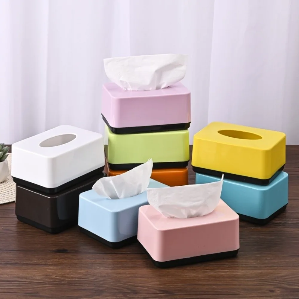 New Plastic Tissue Box Solid Color Square Napkin Holder Durable Paper Towel Box Useful Tissue Case Simplicity Design Home Use