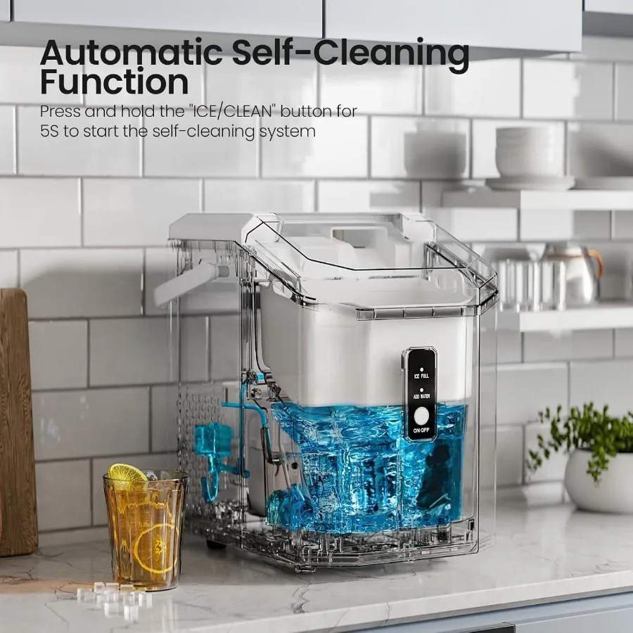 ماكينة صنع الثلج على سطح الطاولة مع وظيفة التنظيف الذاتي والمقبض للاستخدام المنزلي والمكتبي، إنتاج 35 رطلاً من الثلج المطحون في 24 رطلاً #3
