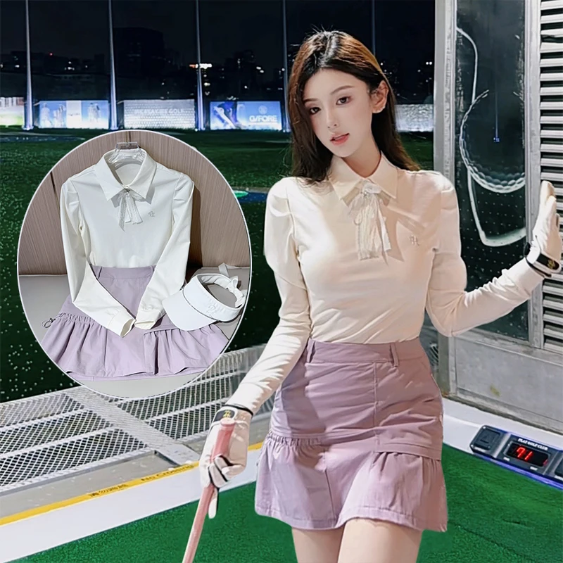 

PL Golf Women's Clothing Bowtie Long-sleeved T-shirt Puff Sleeve Elegant Top Tennis Pleated Skirt Female Golf Cargo Skorts XS-XL