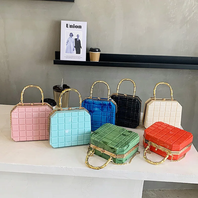 Imitation Bamboo Handle Women\'s Small Handbag 2022 New Elegant Acrylic Hander Bag Chain Shoulder Summer Beach Bag Cross Body