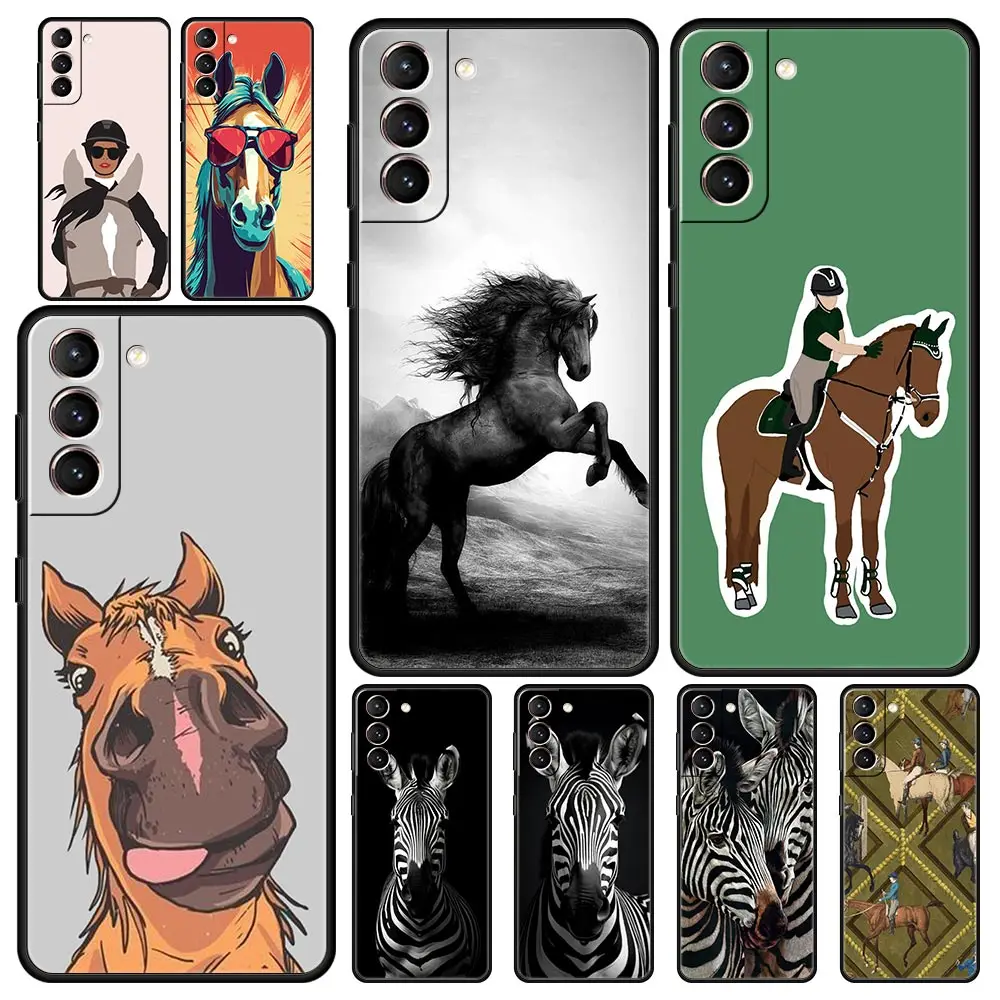 Phone Case For Samsung S24 S23 S22 Ultra S20 S21 FE 5G S10 S9 Plus S10E S8 S7 Edge Cover Animal Galloping Horse Girl Drawing