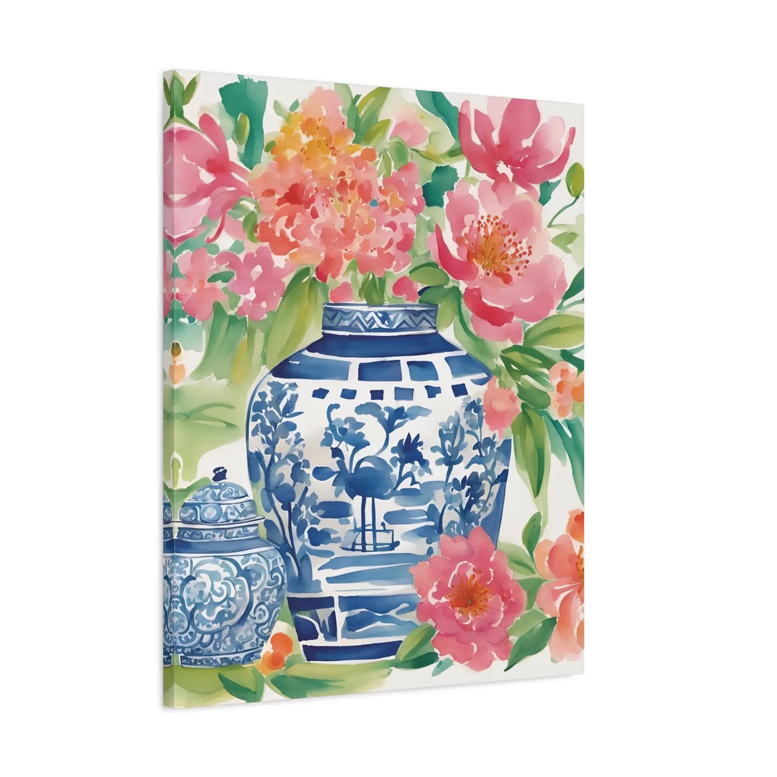 Chinoiserie Floral Canvas Wall Art, Watercolor Floral Art, Botanical Art, Grandmillenial Decor, Ginger Jar Decor, Gift For Her
