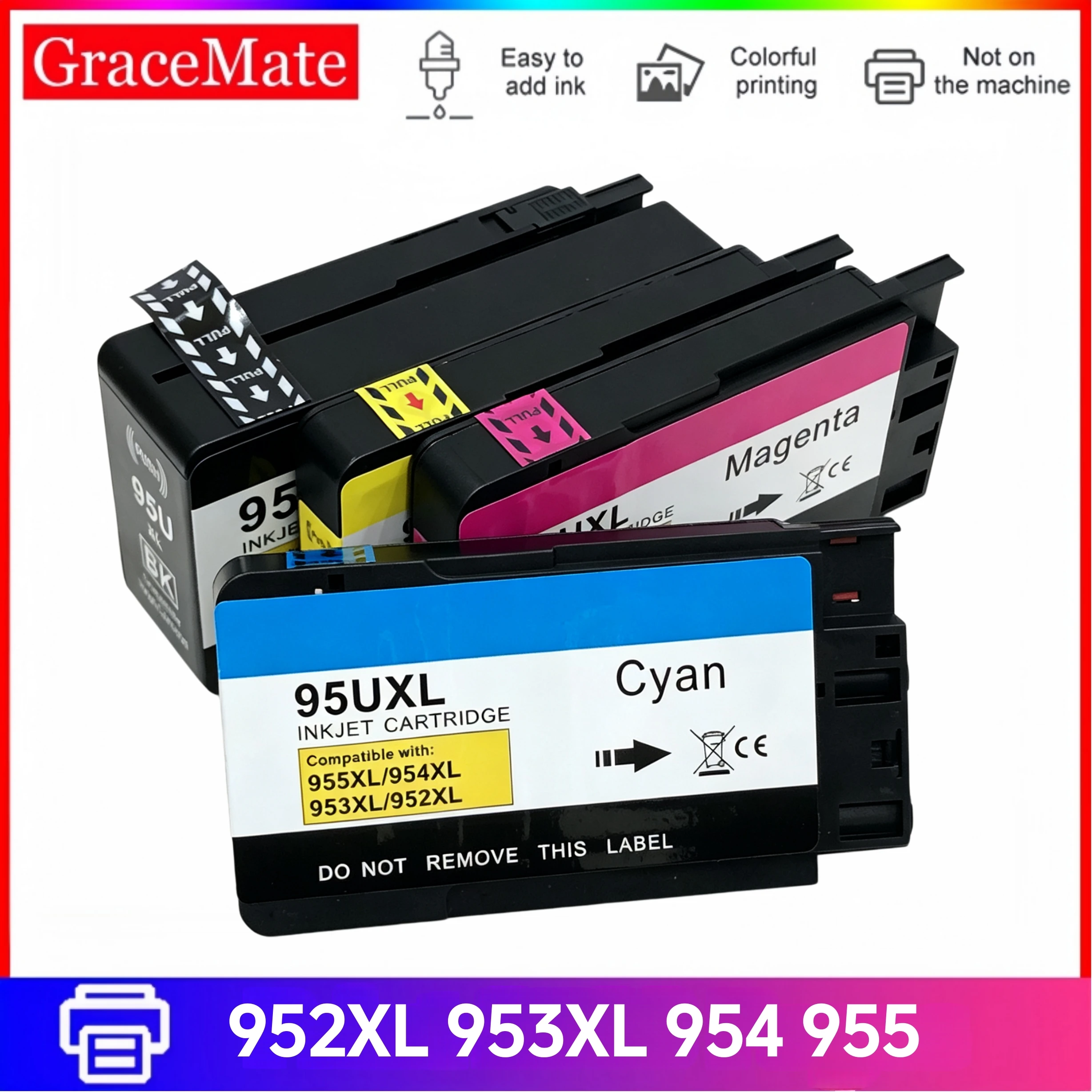 GraceMate Compatible 952XL 953XL 954XL 955XL Ink Cartridge High Yield for HP Officejet Pro 8710 7740 8720 All-in-One Printer