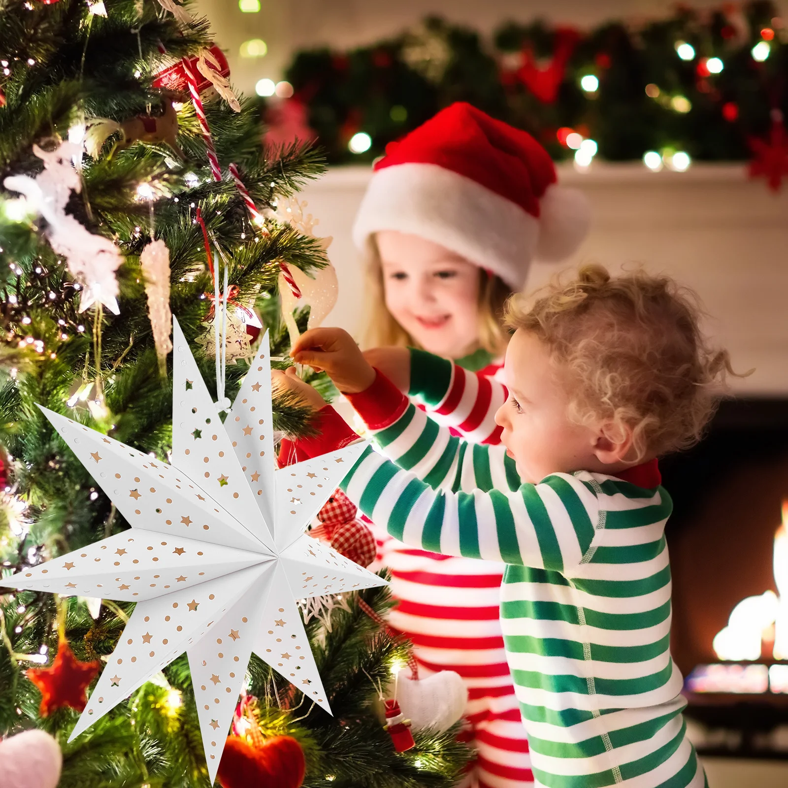 

3Pcs Paper Star Lamp Shade Christmas Hanging Lantern Covers Decorative Star Shaped Lampshade for Home Outdoor Festival