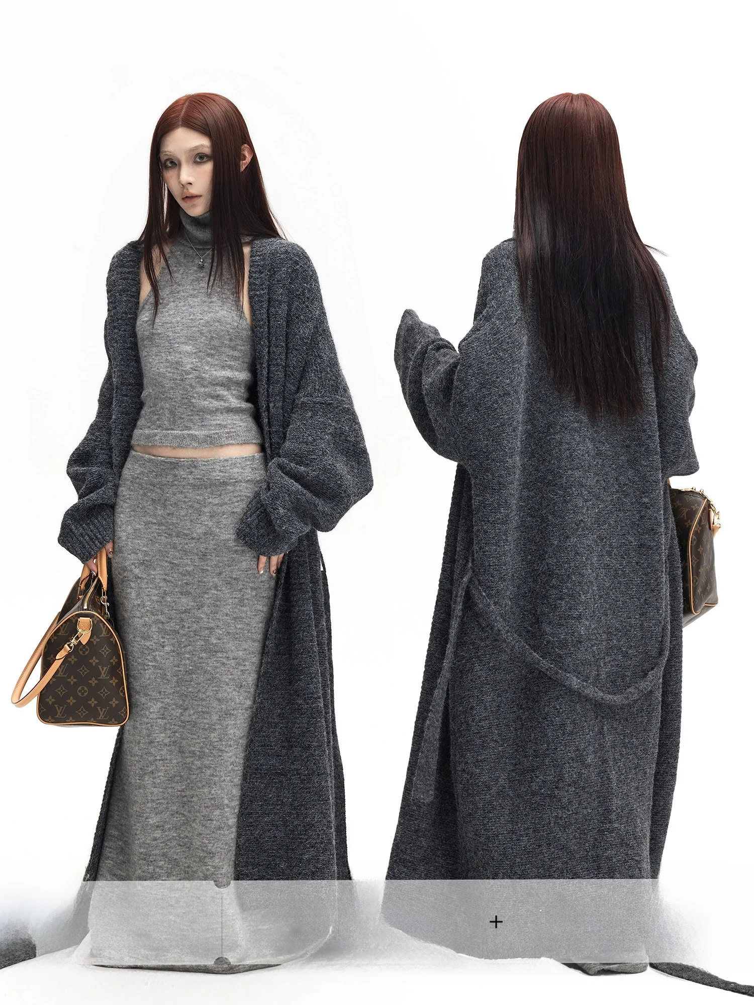 

Ladies Loose Fit Knitted Open Cardigan Autumn Winter Long Sve Sweater Jaet Comfortable Versatile Mid-Length Outerwear