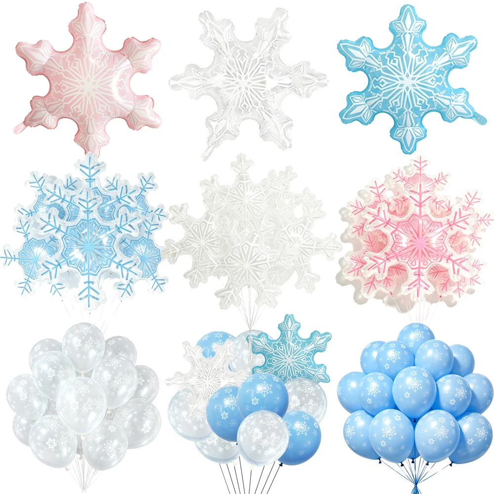 Schneeflocken-Ballon Rosa Blau Weiß Schneemuster-Ballon Baby-Shower Winter-Geburtstag Weihnachtsfeier Deko-Zubehör Foto-Requisiten