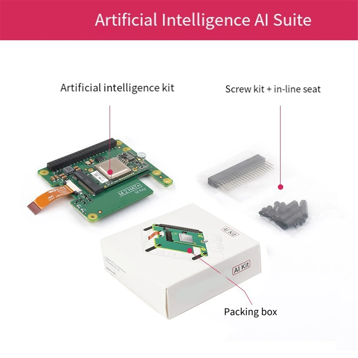 Kit M.2 HAT + Hailo Al treatmuqueuse pour Raspberry Pi 5 AI, 13 TOPS, PCle Gen3, Linux, Windows