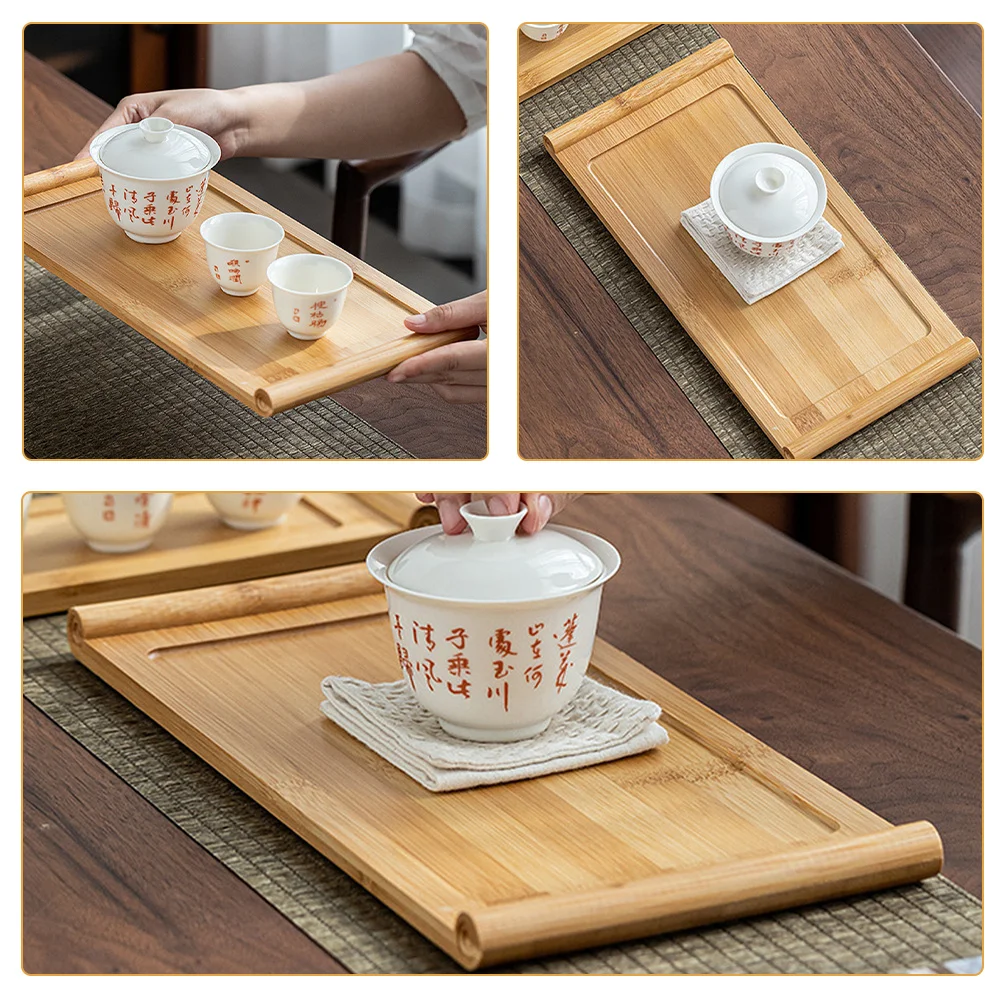 

Bamboo Tea Tray Rectangular Style Resistant Deformation Versatile Design Tea Sets Display Home Decor