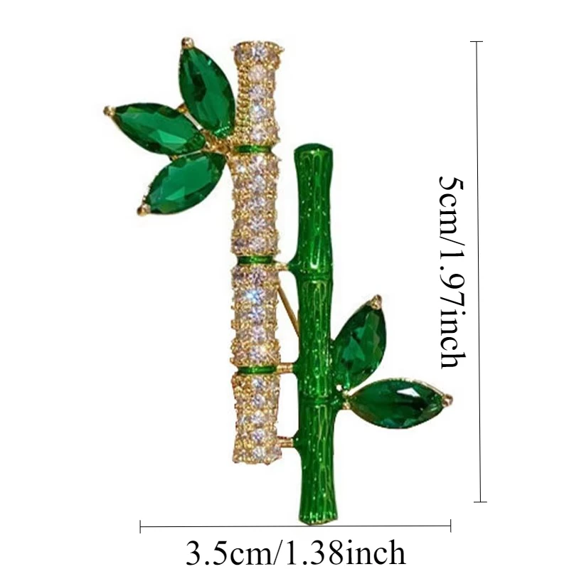 Temperament Elegant Retro Green Plant Imitation Emerald Bamboo Shape Brooch Pin For Women Brooches Suit Collar Dress Accessories