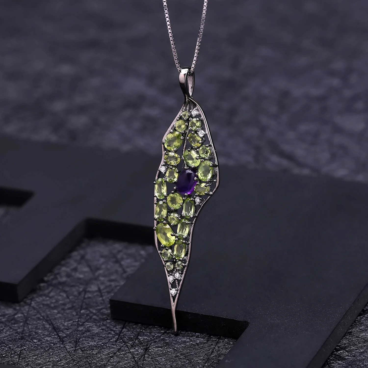 GEM'S BEAUTY Handmade Natural Amethyst Necklace 925 Sterling Silver Peridot Pendant With Chain Creative Fine Jewelry for Women