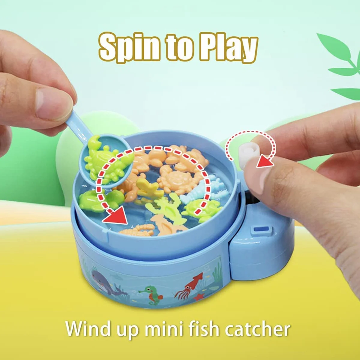 Fishing Games ,Spring&Wind-Up Toys with Mini Catching Fishnet & Storage Box,Lets Go Games