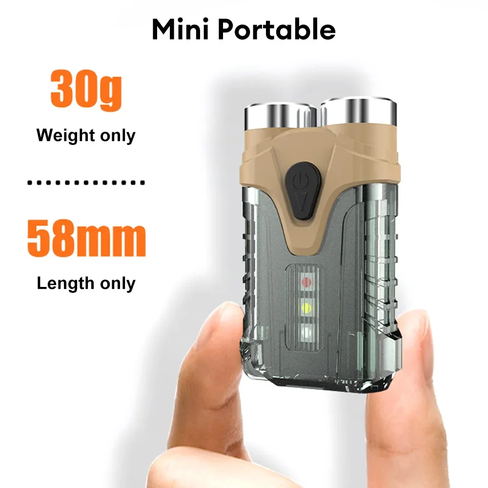 Mini EDC Keychain Flashlight Type-C Rechargeable Multifunctional Magnetic Torch Outdoor Waterproof Camping Emergency Work Light