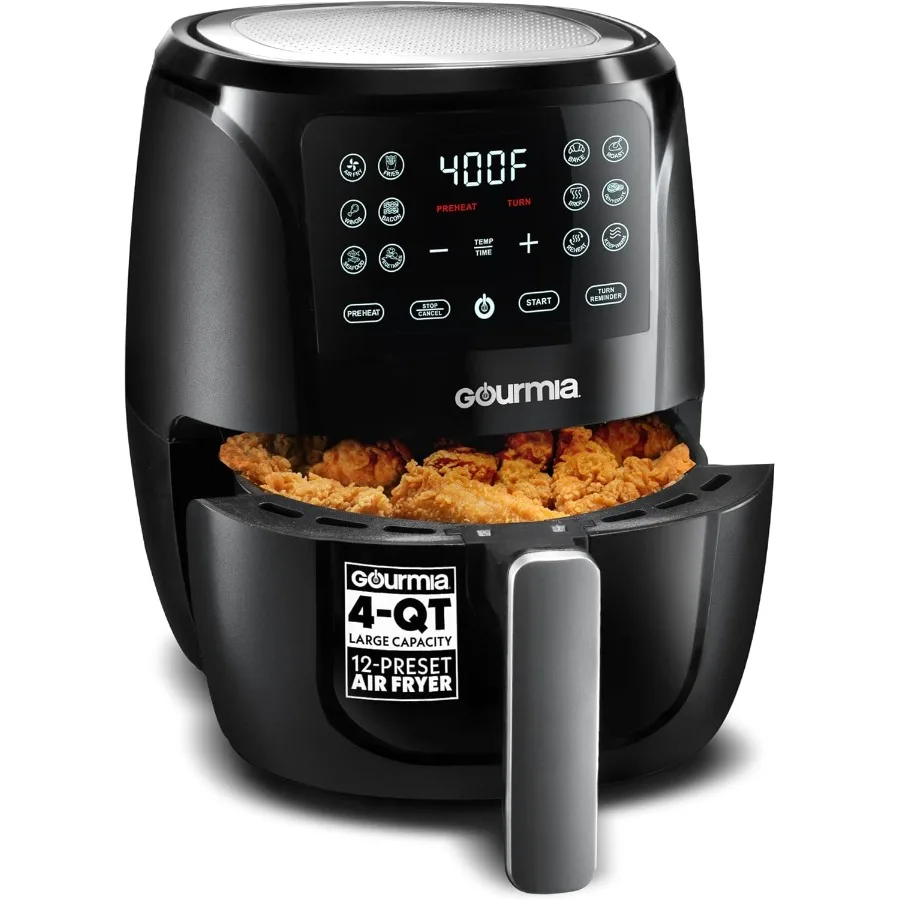 

Large 4 Quart Digital Display Air Fryer Oven with 12 OneTouch Cooking Presets for Efficient Home Kitchen Use Black and Stainles