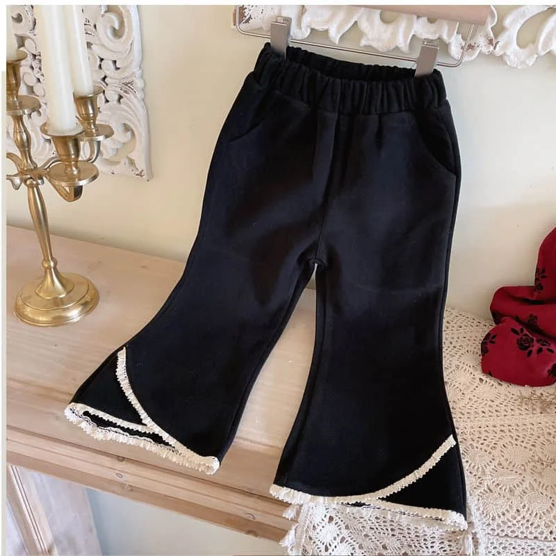 

Spring Autumn Thickened Tweed Flared Pants With Lace Mother Daughter Matching Clothes For Baby Girl Trousers
