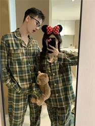 Liebhaber neues Zuhause warm locker kariert einfache koreanische Langarm Pyjama Set Frauen Paar Kawaii elegante lässige bequeme Nachtwäsche