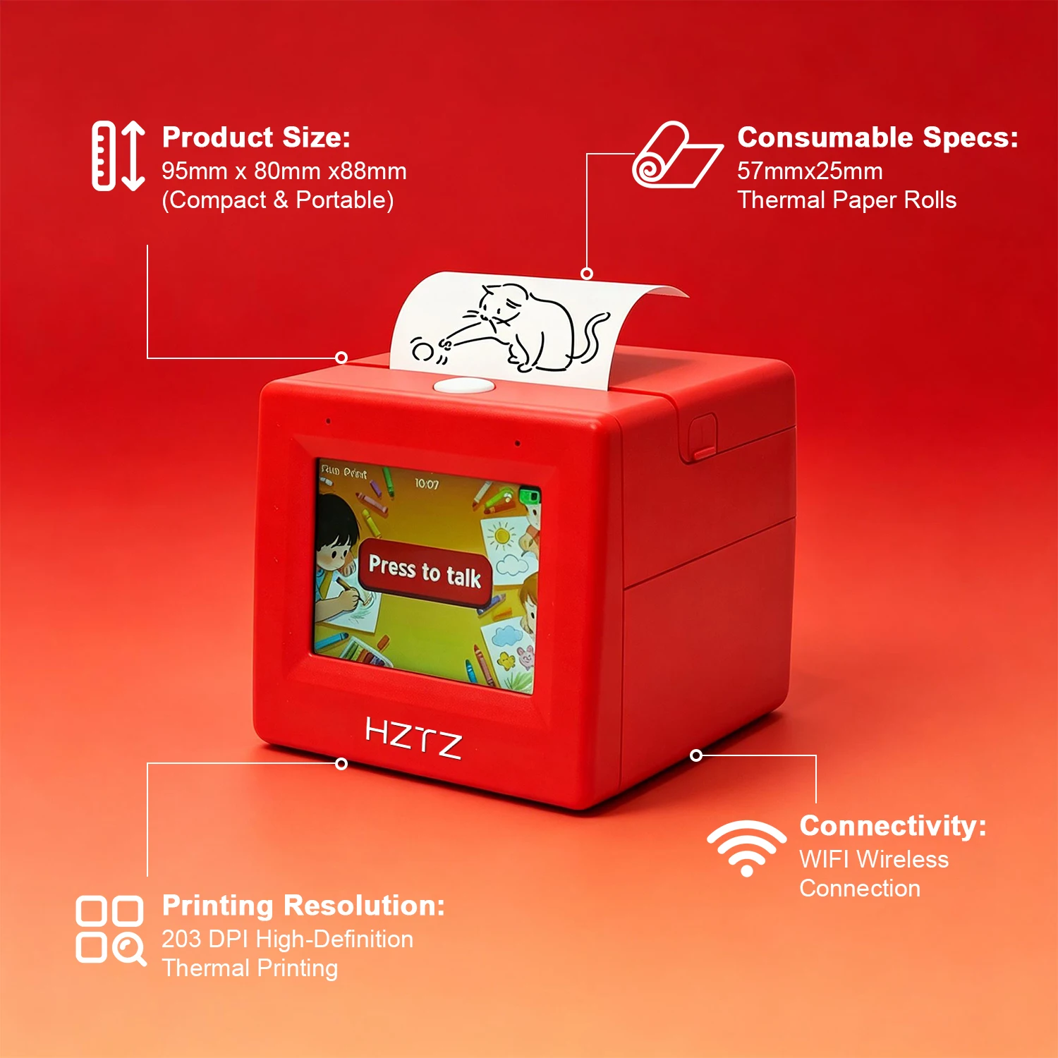 Portable Thermal Printer, AI Voice Print, Built-in Screen, Inkless, Color Labels Printing