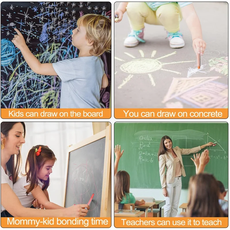 칠판 지우개 포함 먼지없는 초크 세트, 거치대 포함 컬러 초크, 어린이용 컬러 보도 초크, 초크 페인트, 15 개