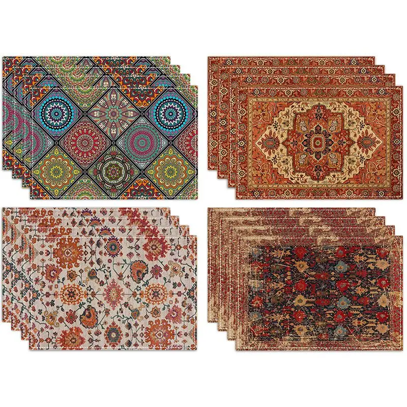 Bohemian Placemat — Linen Table Mat with Geometric Floral Print — Nordic-Style Heat-Resistant Pad for Home, Kitchen, and Living