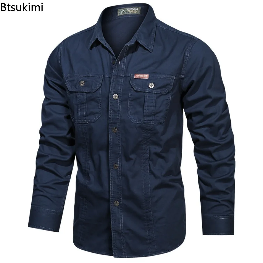 High Quality Cotton Cargo Shirts Men's Spring Autumn Long Sleeve 2-pocket Work Shirts Outdoor Casual Men Clothing Oversized 6XL - Image 4