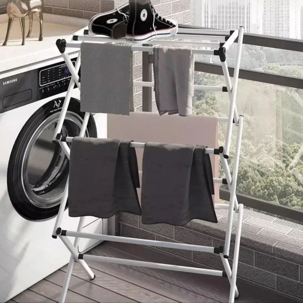 Simple Storage Rack Foldable Bedroom Drying Racks Retractable Household Clothing Shelf Floor Standing Balcony Clothes Hangers