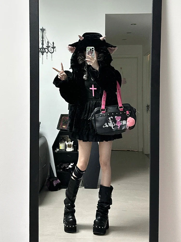 الخريف الشتاء سميكة لوليتا أفخم معطف الفتيات الأبيض أفخم معطف مقنع Bowknot أفخم الكرة الدافئة أعلى