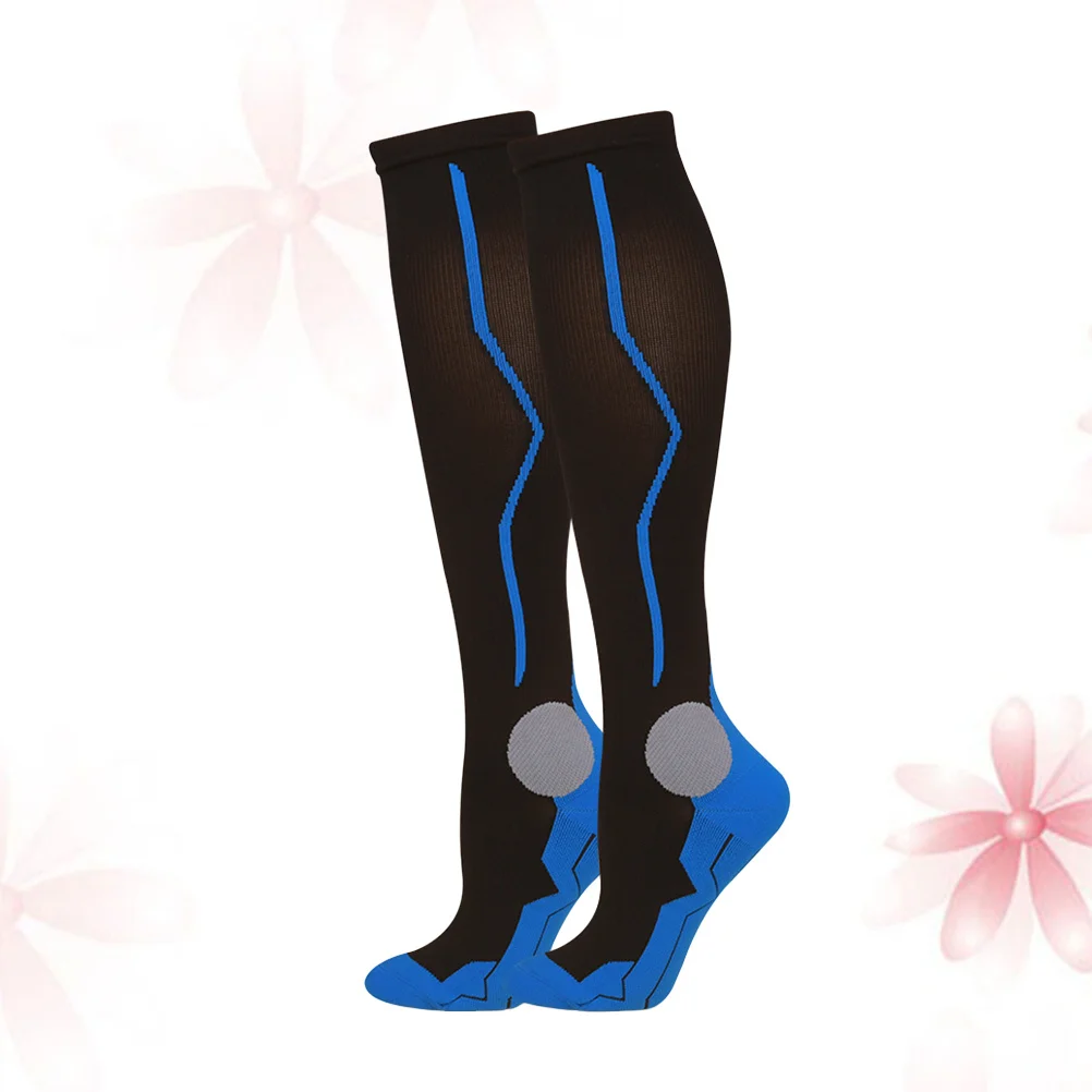 1 زوج ماراثون الجري جوارب ضغط تنفس دعم دائم ل الدوالي الإغاثة الساق حامي الضغط جورب الأزرق L #5