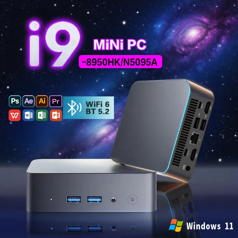 

Mini PC Core i9 8950HK Windows 11 Pro 16GB DDR4 1TB 2TB M.2 SSD Gamer Pc 4K HD Dual WIFI 6 BT5.2 Desktop Computer
