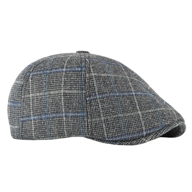 Fleece-lined Warm Men's Beret Autumn And Winter New British Retro Peaked Cap Men's Middle-aged And Elderly Six-piece Hat