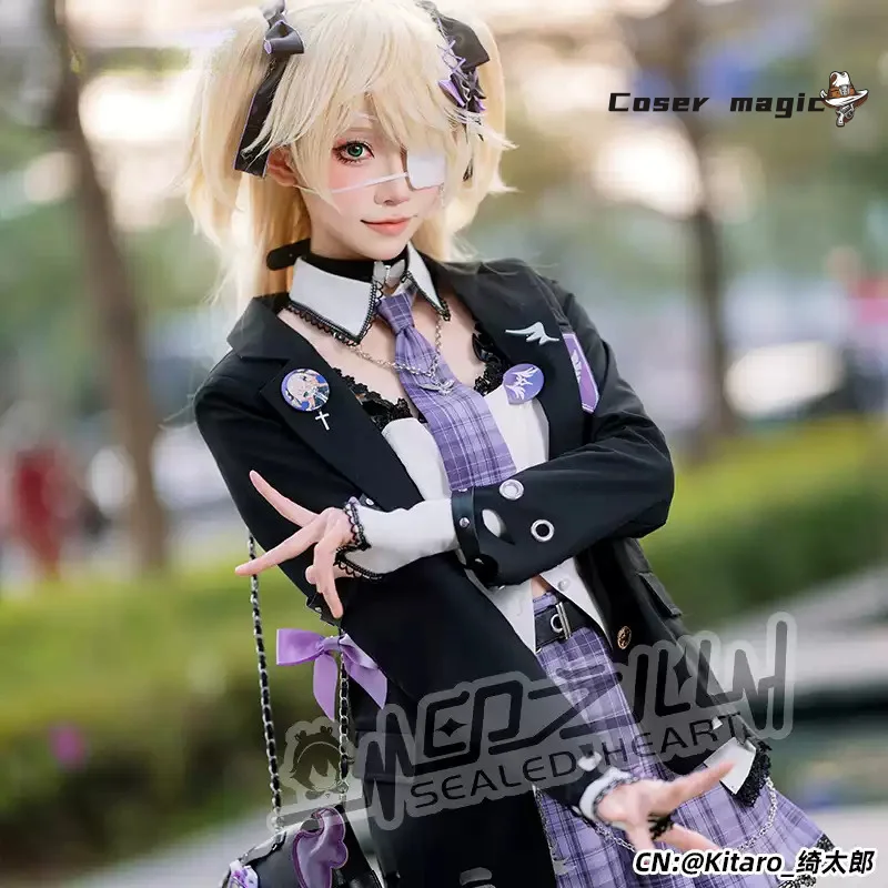 أزياء Fischl Form Genshin Impact التأثيرية أزياء أنيمي لعبة مقهى Fischl فستان موحد أزياء الهالوين للسيدات