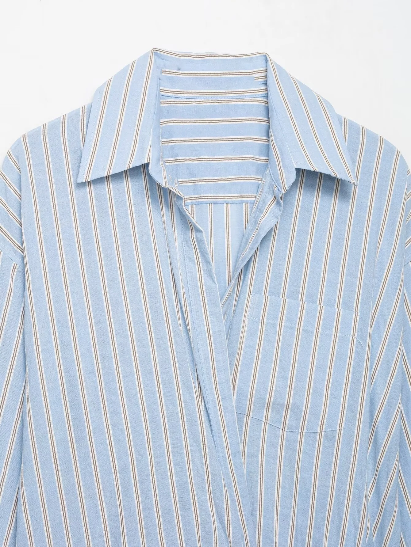 2025 women's autumn new casual loose lapel long-sleeved shirt-style striped double-breasted mid-length dress