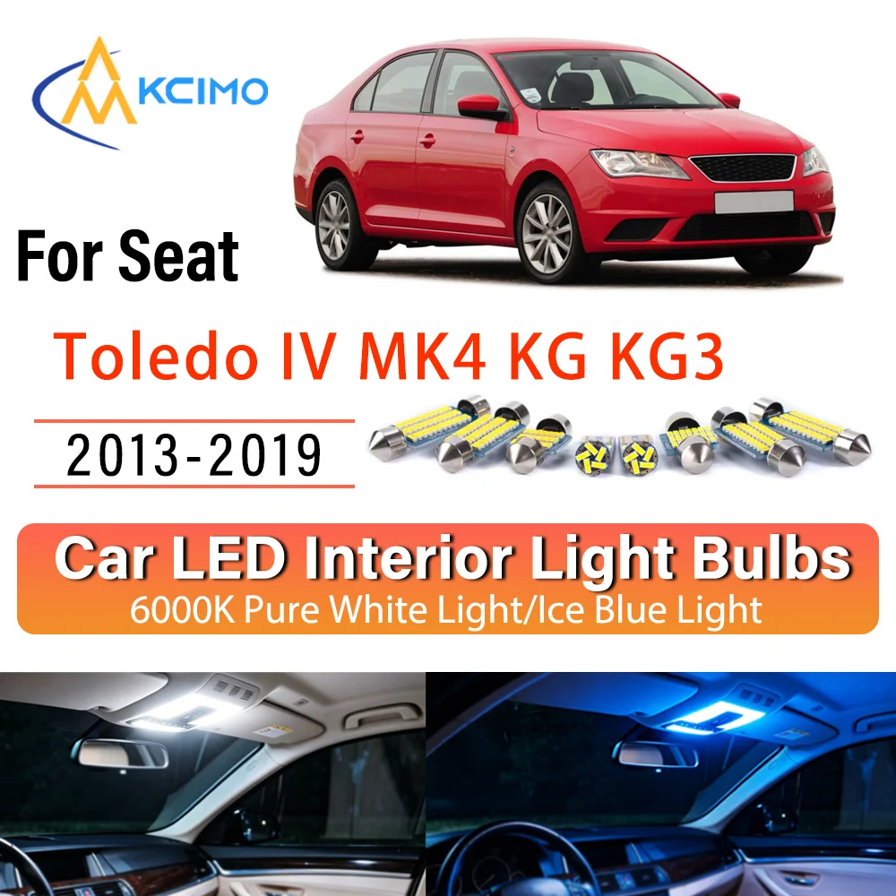 Kit de remplacement de lampes LED intérieures à éclat persistant pour Seat Toledo IV MK4 KG KG3 2013-2019 – Amélioration des lampes de dôme, de lecture, de coffre et de cabine