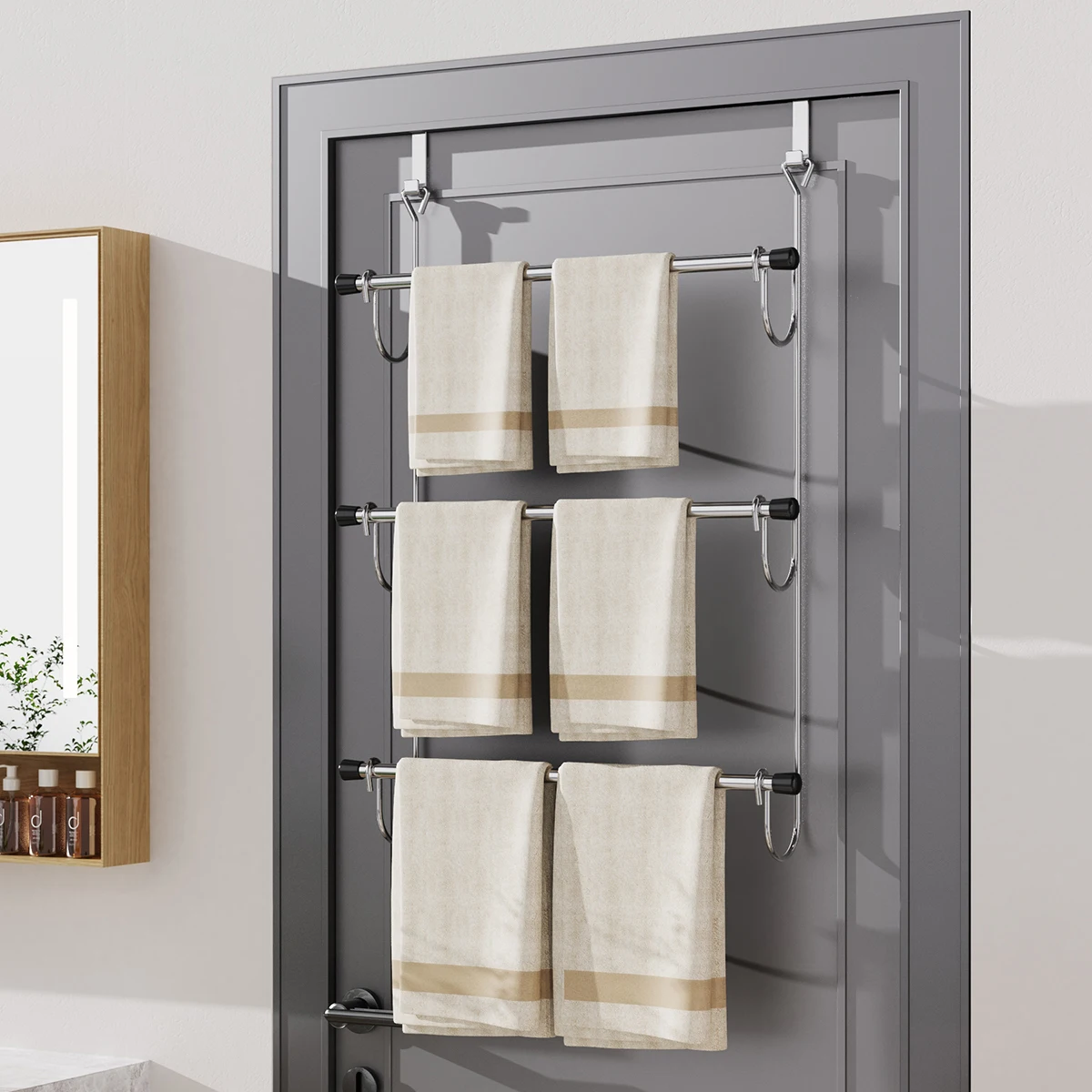 

1 шт. вешалка для полотенец за дверью ванной комнаты, трехслойная полка для хранения, неперфорированный крючок, вешалка для полотенец