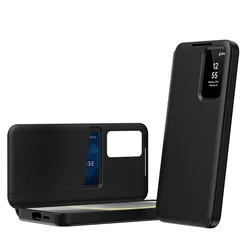 For Samsung Galaxy S23 S24 S25 S26 Ultra Plus FE Original PU Leather Card Pocke Case Flip Smart Display Transparent Window Cover