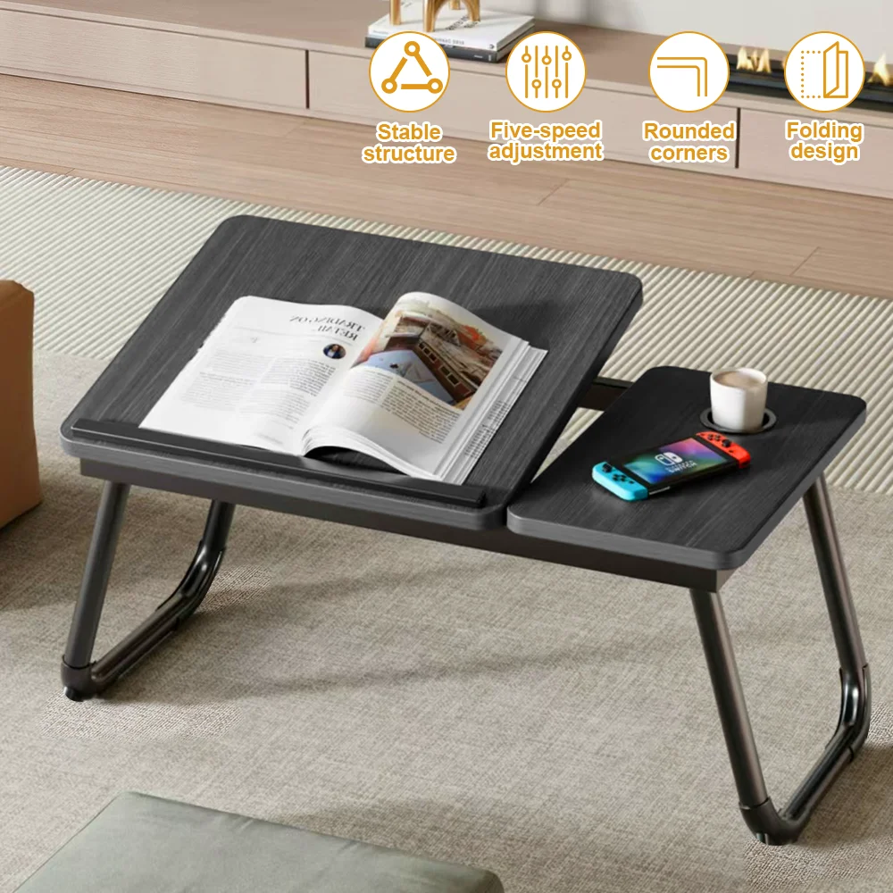 Klappbarer Laptop-Tisch für Bett und Sofa, Laptop-Schreibtisch mit 5-stufiger Höhenverstellung + Getränkehalter, Multifunktionstisch für Home Office – Detail 2