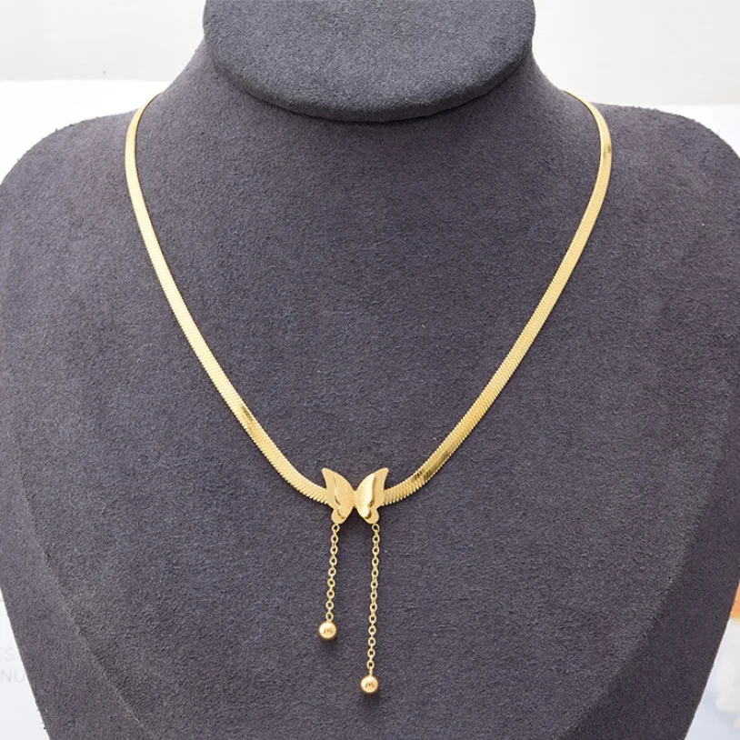 316L Stainless Steel New Fashion Upscale Jewelry Tassel Butterfly Charms Snake Bone Chain Choker Necklaces Pendants For Women