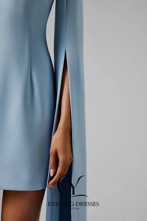 CUYUN 2025 جديد الأزرق كيب الأكمام فساتين صغيرة النساء فستان حفلات سكوب طوق الديكور الفاخرة النساء فستان الحفلات للمناسبات الرسمية