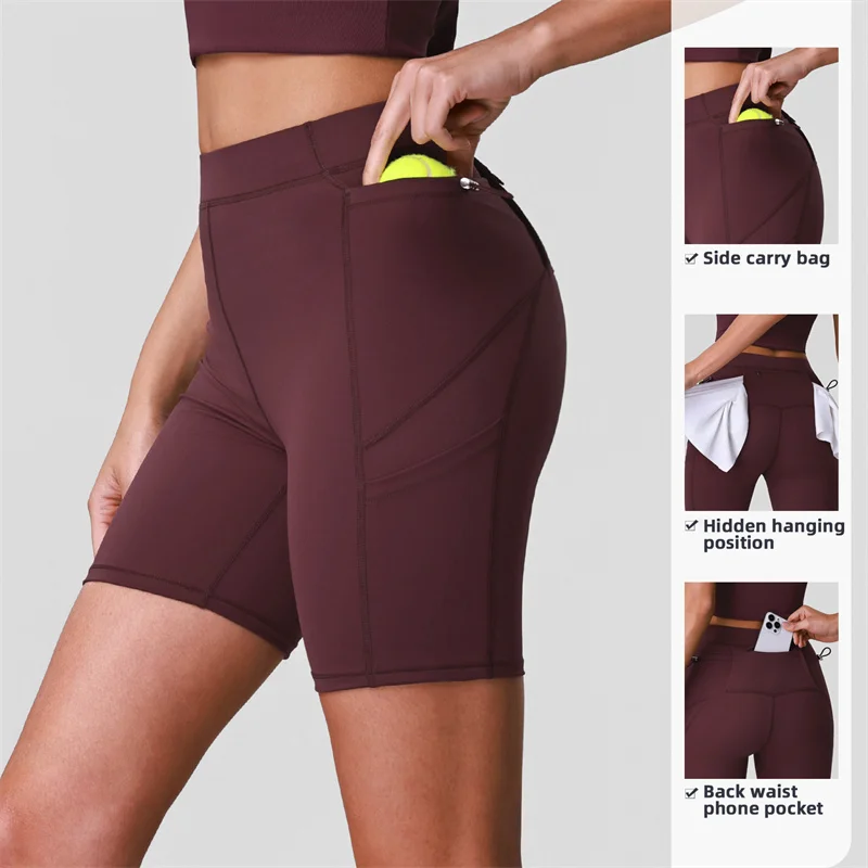 SVEIC ZestElast Women Multi-Pocket Tennis Yoga Shorts High Waist Tummy Control Fitness Running Workout Biker Shorts Gym Clothing