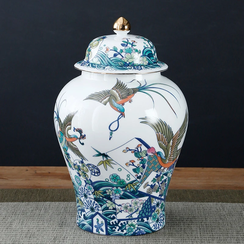 European Ceramic Phoenix Storage Jar Exquisite Handicraft Flower Arrangement Vase Household Tea Candy Nut Jewelry Home Decor