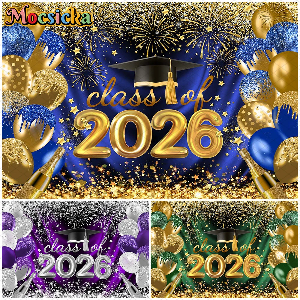 

Mocsicka 2026 Graduation Background Photography Class School Doctor Hat Celebrate Cheer Decoration Student Photo Backdrop Banner